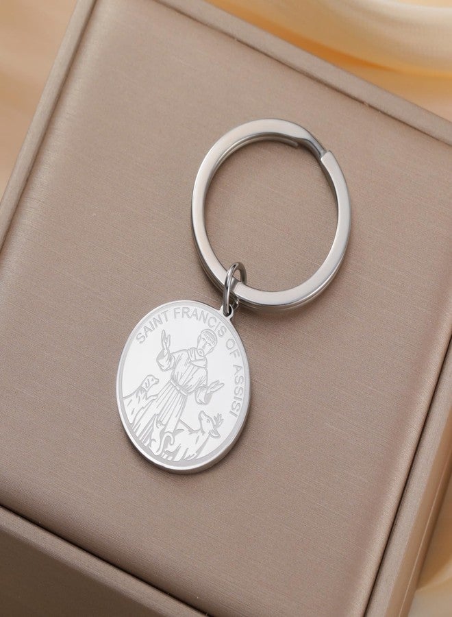 TEAMER Saint Francis of Assisi Keychain Protection Cat/Dog Tag Medal Pendant Patron Francis Pet Amulet Medal Catholic Jewelry (Silver) - Image 5
